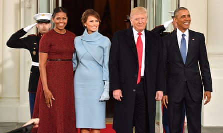 Michelle Obama, Melania and Donald Trump and Barack Obama at Trump’s inauguration on 20 January 2017.
