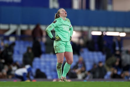 Courtney Brosnan of Everton looks dejected after another defeat at Goodison Park.