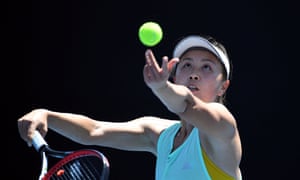 Peng Shuai serving the ball during a practice session. (Photograph: William West/AFP via Getty Images)