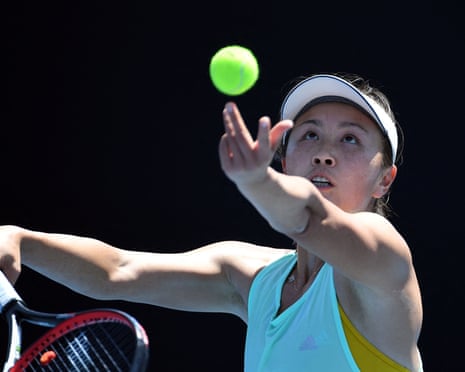 Peng Shuai serving the ball during a practice session. (Photograph: William West/AFP via Getty Images)