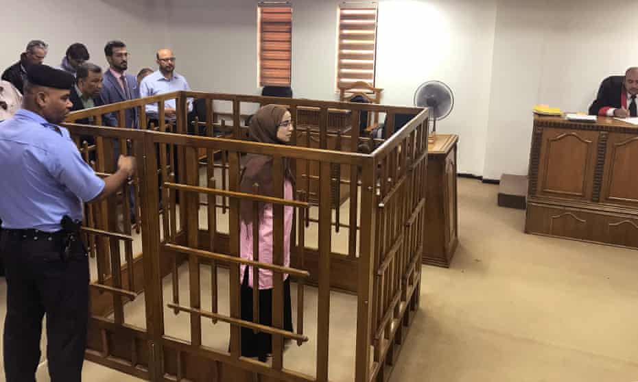 French jihadist Djamila Boutoutao attends her trial at the Central penal Court in Baghdad. She was sentenced to life in prison for belonging to the Islamic State group.