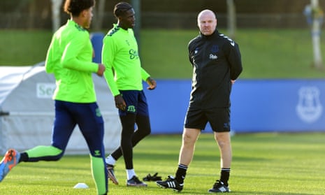 The new Everton manager, Sean Dyche, at a training session at Finch Farm.