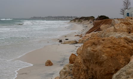Coastal erosion defences are seen at Port Breach in Perth on Sunday as Western Australia experienced the wildest autumn weather in years.