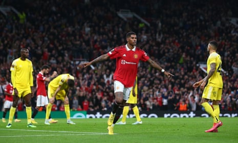 Marcus Rashford of Manchester United celebrates scoring his side’s second goal.