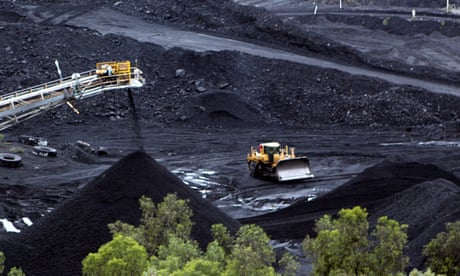 Coal is stockpiled at an open cut mine in Bowen, Queensland