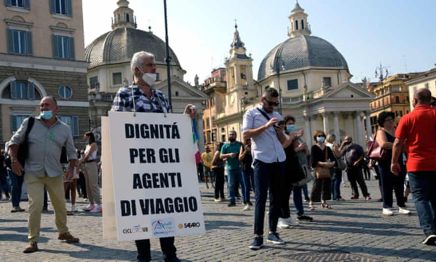 Travel agents protest in Rome, Italy.