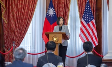 Taiwan's President Tsai Ing-wen speaks during a lunch meeting with Michael McCaul, Chairman of the US House Foreign Affairs Committee in April 2023
