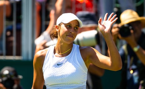 Madison Keys of the United States celebrates defeating Viktorija Golubic of Switzerland.