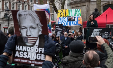 Stella Assange addresses supporters of Julian Assange outside the Royal Courts of Justice in London where the WikiLeaks founder is attempting to prevent his extradition from the UK to the US.