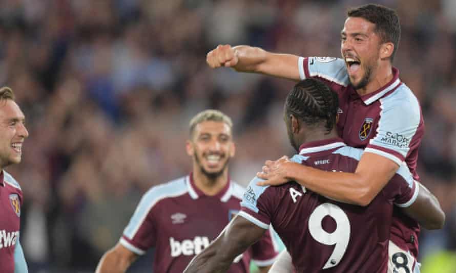 Pablo Fornals (right) celebrates scoring for West Ham