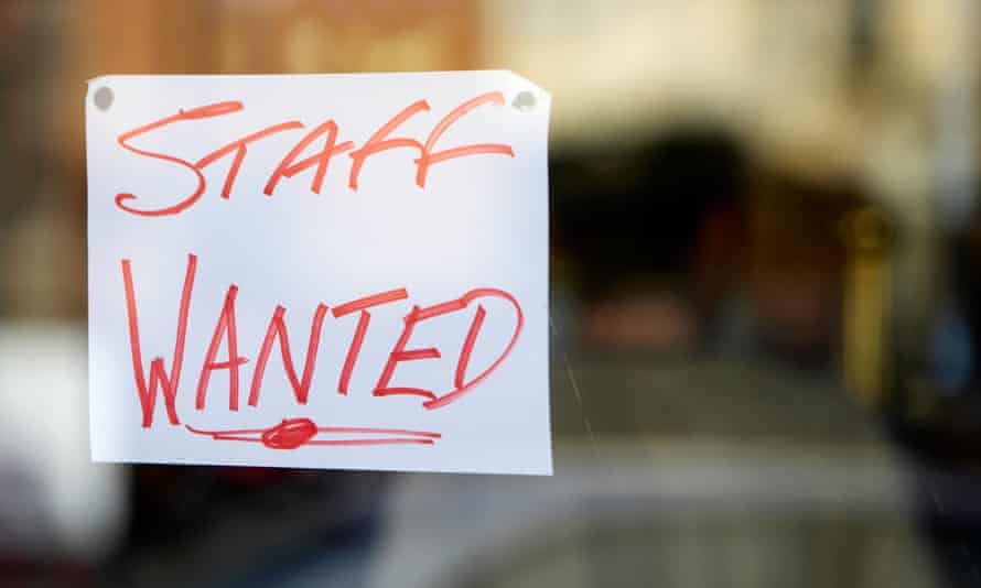 A staff wanted sign