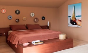 A bedroom in earthy tones.