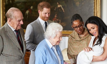 biography for queen elizabeth Prince Harry, Meghan and Meghan’s mother, Doria Ragland, show their newborn son Archie to Queen Elizabeth II and Prince Philip at Windsor Castle, 8 May