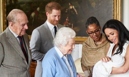 Prince Harry, Meghan and Meghan’s mother, Doria Ragland, show their newborn son Archie to Queen Elizabeth II and Prince Philip at Windsor Castle, 8 May