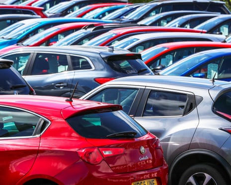 Used cars for sale on a garage forecourt