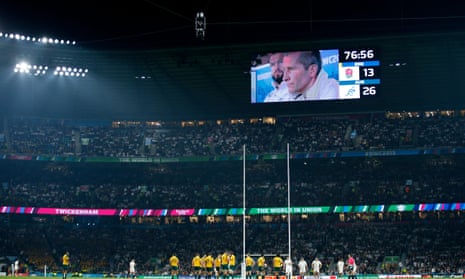 Stuart Lancaster looks on during the closing stages of England’s World Cup defeat by Australia which sealed their exit.