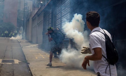 Demonstrators clash with police during a protest against Nicolás Maduro’s government in Caracas, Venezuela.