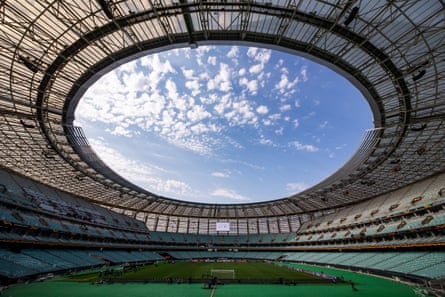 An interior view of the Baku Olympic Stadium, Azerbaijan.