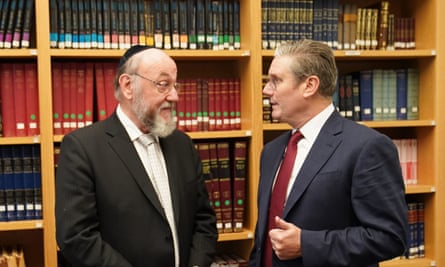 Ephraim Mirvis meets the Labour leader, Keir Starmer, at the South Hampstead Synagogue, London for discussions on 12 October, 2023.