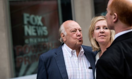 Roger Ailes leaves Fox News on Tuesday with his wife, Elizabeth Tilson.