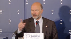 Pierre Moscovici speaks at the press conference in Bratislava