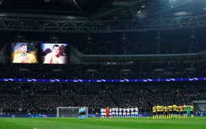 General view of players from both teams, officials and fans watching a minute's silence in memory of Gordon Banks and Emiliano Sala.
