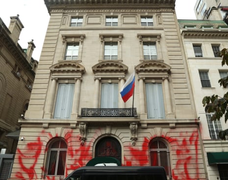 The Russian consulate in New York after it was vandalized with spray paint on 30 September.