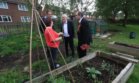 Jeremy Corbyn campaigning in an allotment.