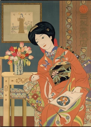 Este cartel muestra el intercambio visual entre Japón y occidente desde finales del siglo XIX. Hisui Sugiura fue el primer diseñador gráfico superstar de Japón. Este cartel es un anuncio que hizo para la tienda departamental Mitsukoshi. Sugiura había regresado recientemente de París cuando creó la obra en 1914 y se inspiró en el estilo Art Nouveau. Ese estilo, a su vez, había sido influenciado en gran medida por la estética japonesa tradicional.