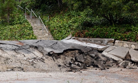 A crumbly pile of pavement on a road