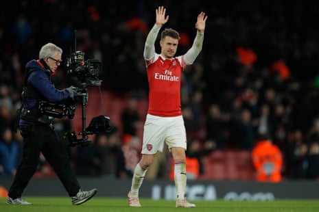 Aaron Ramsey celebrates at the final whistle.
