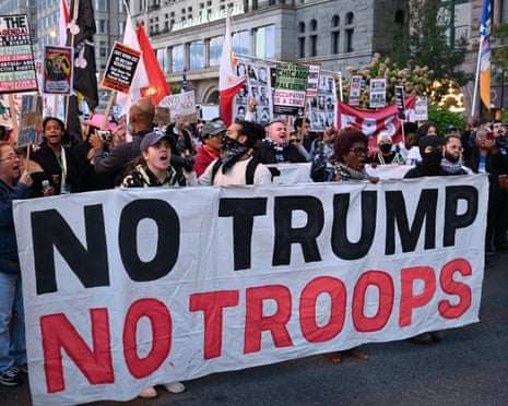 Protesters in Chicago demanding the withdrawal of ICE officers and the National Guard units from city streets