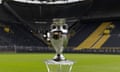 The Euro 2024 trophy on display at Signal-Iduna Park, the home of Borussia Dortmund, one of the venue’s for the summer tournament