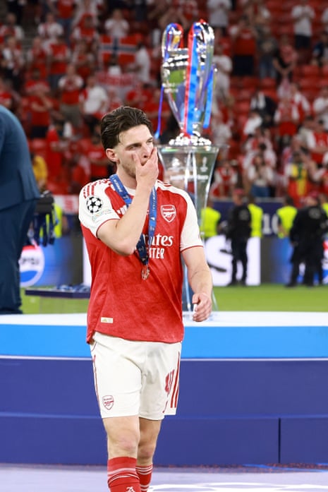 Declan Rice looks dejected during the trophy ceremony