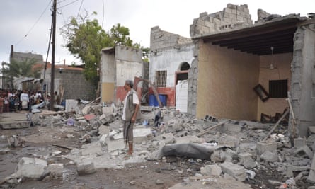 Bomb damage from a Saudi-led airstrike on Houdieda, Yemen, on 21 December.