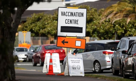 A vaccination centre sign directs the public during a lockdown to curb the spread of a coronavirus disease (COVID-19) outbreak in Auckland, New Zealand