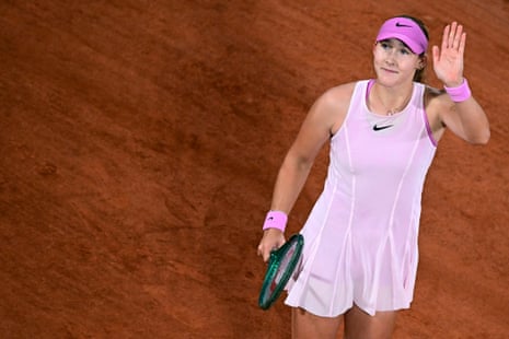 Mirra Andreeva celebrates her victory at the end of her women's quarter final singles match against Romania's Sorana Cirstea.