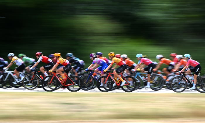 The peloton follows the break.