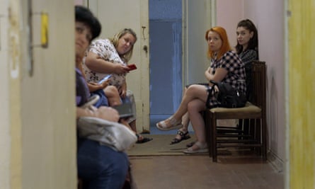 Women waiting in a bomb shelter