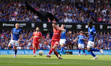 Diogo Jota opens the scoring for Liverpool in the 60th minute.