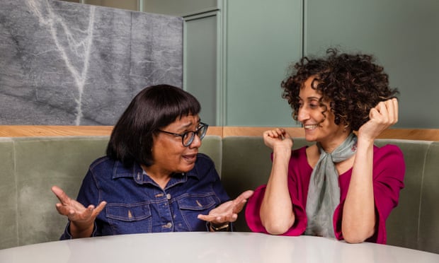 Diane Abbott and Catherine Birbalsingh at a restaurant table