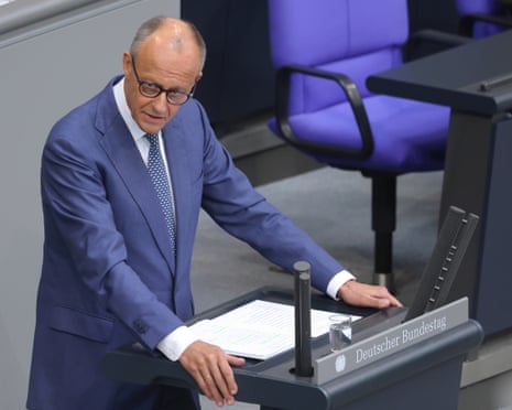 German chancellor Friedrich Merz speaks during debates at the Bundestag in Berlin, Germany.