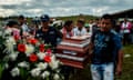 Relatives and friends of Luis Dagua, a peasant leader killed and whose body was found on the side of a road with apparent signs of violence, attend his funeral in rural area of Caloto, Cauca Department, Colombia, on July 18, 2018.  Being a social leader is perhaps the most dangerous activity in Colombia today.