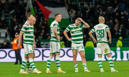 Celtic’s players show their disappointment after failing to claim victory
