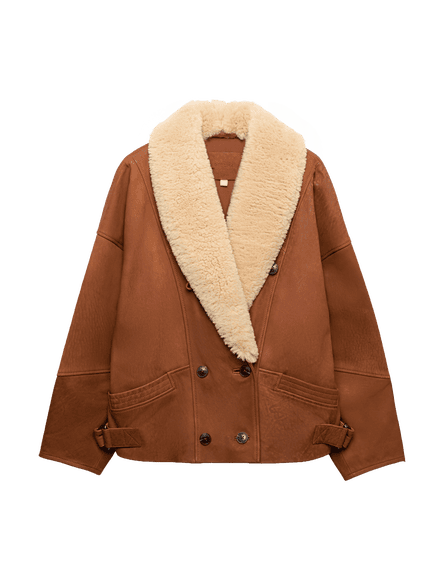 Per Una vintage borg leather jacket, Brown, £250.