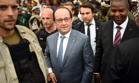 French president François Hollande and CAR’s president Faustin-Archange Touadéra in Bangui, May 2016