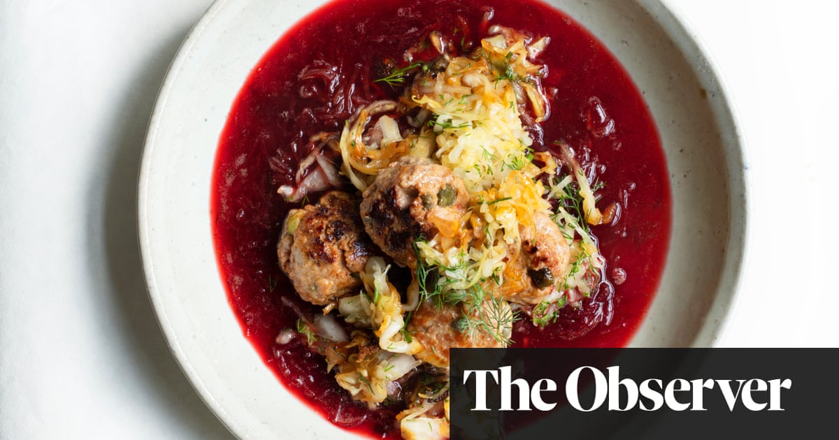 Nigel Slater’s recipe for pork burgers, beetroot soup with sauerkraut