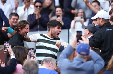 Carlos Alcaraz celebrates with his team and family after his victory over Jannik Sinner in the 2025 French Open final