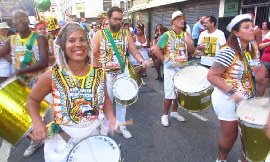 Instrumentalists from Batuke de Ciata, the mainly female group founded by Aunt Ciata’s great-granddaughter Gracy Moreira, at the Rio Carnival.
