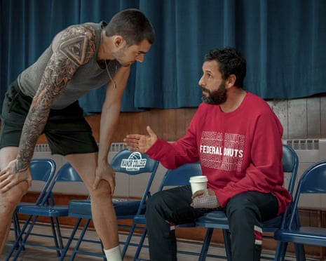 Juancho Hernangomez and Adam Sandler in Hustle.